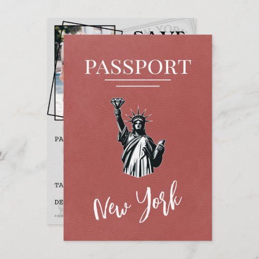 Lichte Bourgogne New York City Passport Save The Date (Voorkant / Achterkant)