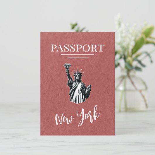 Lichte Bourgogne New York City Passport Save The Date (Staand voorkant)