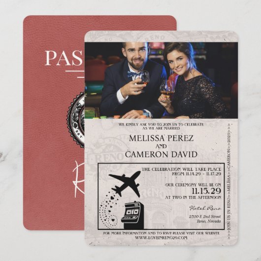 Lichte Bourgogne Reno Passport bruiloft uitnodigin Kaart (Voorkant / Achterkant)