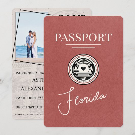 Lichte Bourgondië Florida Paspoort Save The Date (Voorkant / Achterkant)