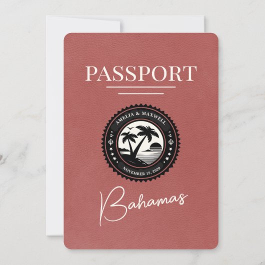 Lichte Bourgondische Bahamas Passport bruiloft Kaart (Achterkant)