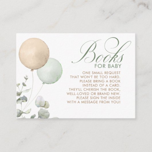 Lichte bruine en Sage-ballonnen Baby showers boeke Informatiekaartje (Voorkant)