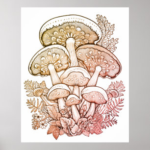 Lichte bruine paddenstoelen op zwarte achtergrond poster