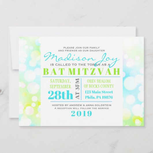 LICHTE BUBBLES Bat Mitzvah Uitnodiging (Voorkant)
