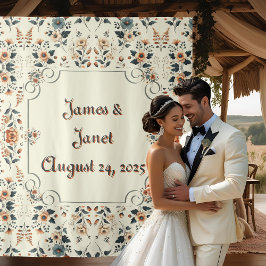 Lichte Buttercream Bloemen Huwelijk Achtergrond Wandkleed