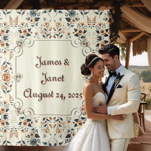 Lichte Buttercream Bloemen Huwelijk Achtergrond Wandkleed