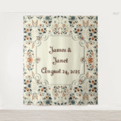 Lichte Buttercream Bloemen Huwelijk Achtergrond Wandkleed (Voorkant)