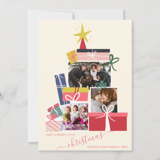 Lichte cadeautjes kerstboom 3 fotocollage aankondiging (Voorkant)