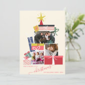 Lichte cadeautjes kerstboom 3 fotocollage aankondiging (Staand voorkant)