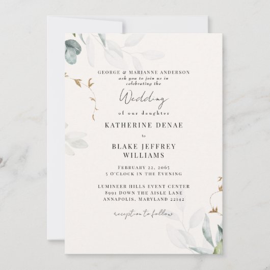 Lichte Champagne Botanische bruiloft Kaart (Voorkant)