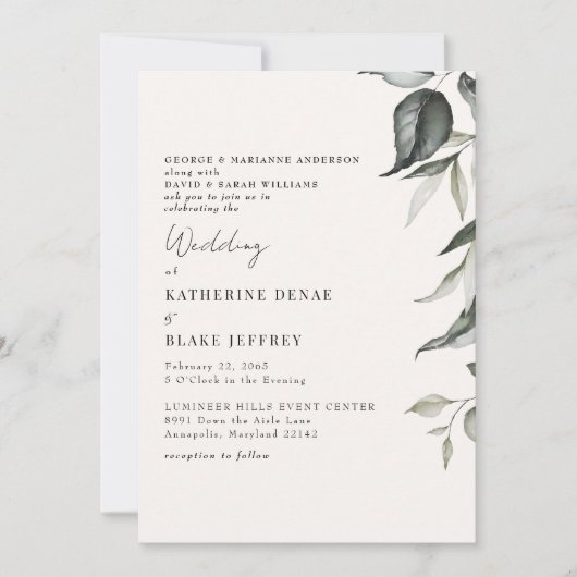 Lichte Champagne Botanische Foliage Wedding II Kaart (Voorkant)