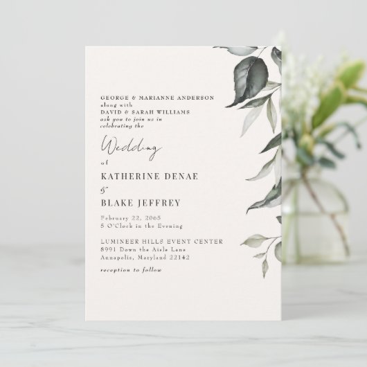 Lichte Champagne Botanische Foliage Wedding II Kaart (Staand voorkant)