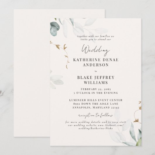 Lichte Champagne Botanische Website Trouwen Samen Kaart (Voorkant / Achterkant)