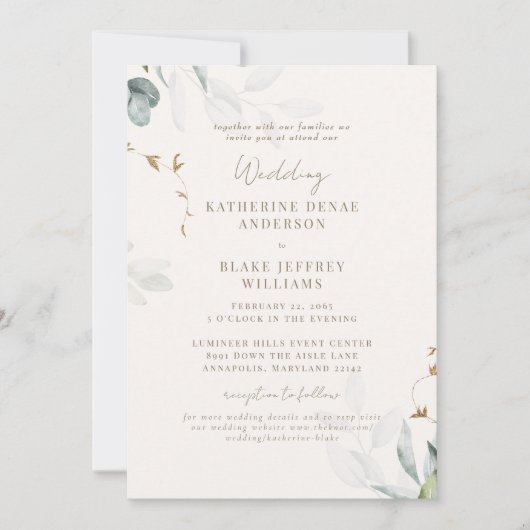 Lichte Champagne Botanische Website Wedding III Kaart (Voorkant)