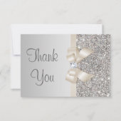 Lichte Champagne Bow Silver Sequins Dank u Bedankkaart (Voorkant)