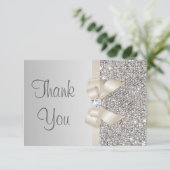 Lichte Champagne Bow Silver Sequins Dank u Bedankkaart (Staand voorkant)