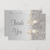 Lichte Champagne Bow Silver Sequins Dank u Bedankkaart (Voorkant / Achterkant)