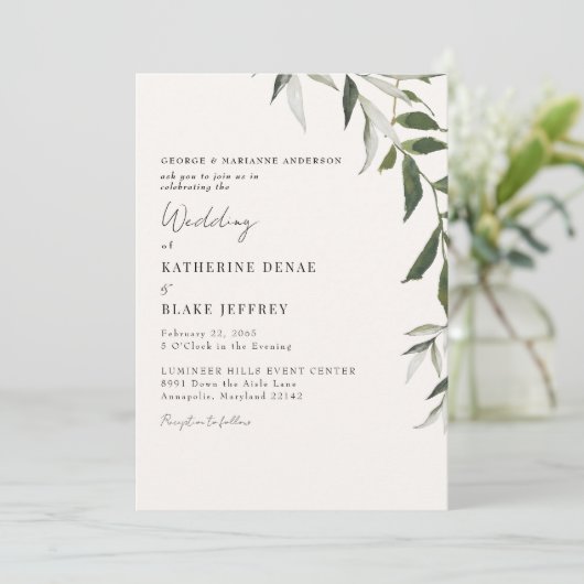 Lichte Champagne Greenery bruiloft Kaart (Staand voorkant)