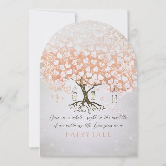 Lichte Coral Heart Leaf Tree Wedding Kaart (Achterkant)