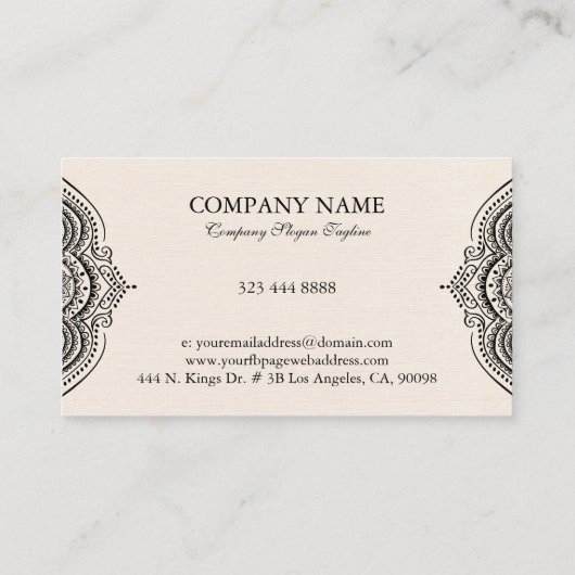 Lichte Cream-linnen textuur met zwarte manada Visitekaartje (Achterkant)
