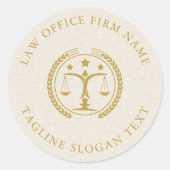 Lichte Crème Linnen Textuur Gouden Logo Aangepaste Ronde Sticker (Voorkant)