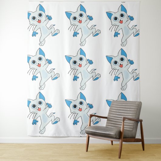 LICHTE CYAANSE KITTEN MET BLAUWE JONGEN, EARS WANDKLEED (In situ)