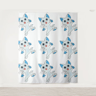 LICHTE CYAANSE KITTEN MET BLAUWE JONGEN, EARS WANDKLEED