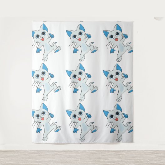 LICHTE CYAANSE KITTEN MET BLAUWE JONGEN, EARS WANDKLEED (Voorkant)