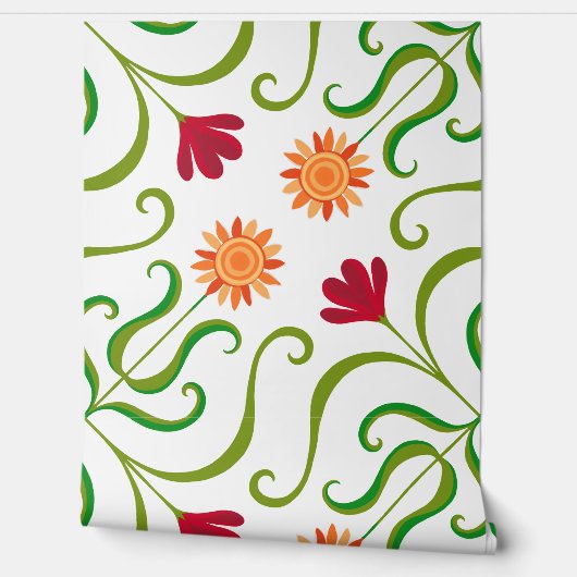 Lichte damascenering met kleurrijk bloemmotief in  behang (Afrollen)