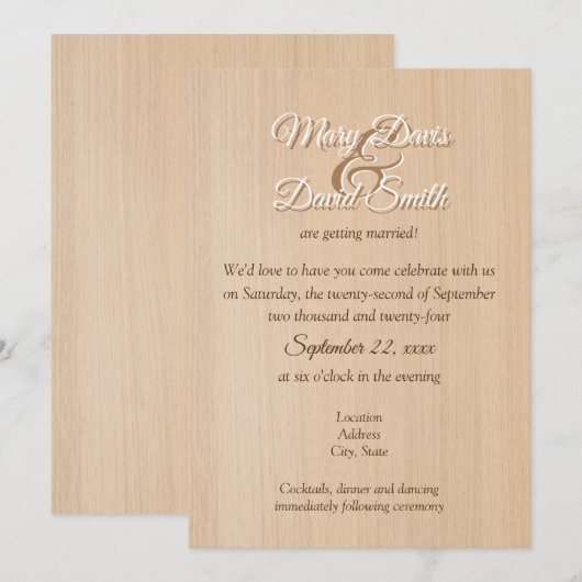 Lichte dennenhout bruiloft uitnodiging (Voorkant / Achterkant)