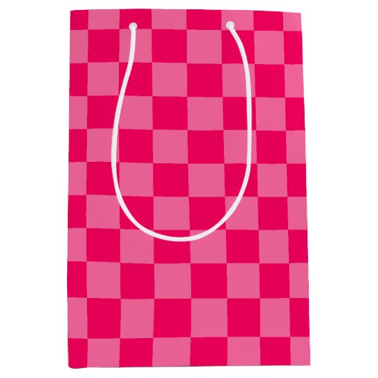 Lichte en Hot Pink Checker Patroon Ontwerp Medium Cadeauzakje (Voorkant)