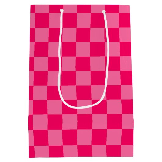 Lichte en Hot Pink Checker Patroon Ontwerp Medium Cadeauzakje (Achterkant)