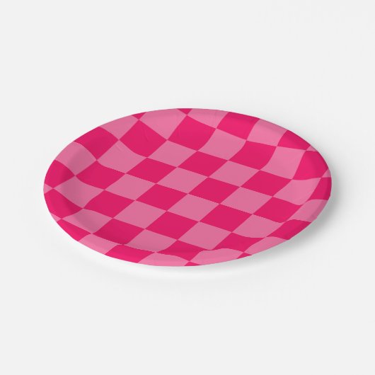 Lichte en Hot Pink Checker Patroon Ontwerp Papieren Bordje (Gekanteld)