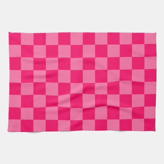 Lichte en Hot Pink Checker Patroon Ontwerp Theedoek (Horizontaal)