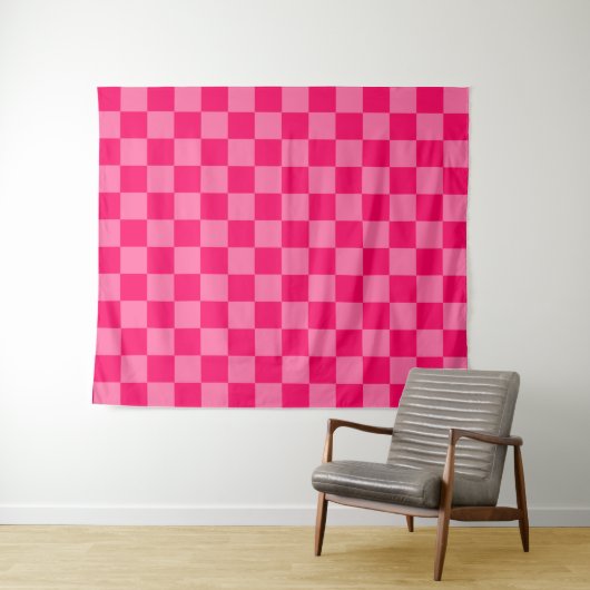 Lichte en Hot Pink Checker Patroon Ontwerp Wandkleed (In Situ (horizontaal))