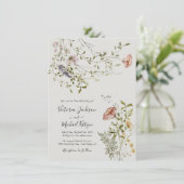 Lichte en luchtige wilde bloem waterverf bruiloft kaart (Staand voorkant)