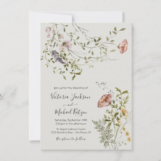 Lichte en luchtige wilde bloem waterverf bruiloft kaart (Voorkant)