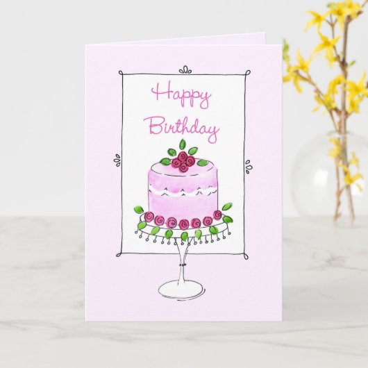 Lichte en mooie verjaardagstaart met Rozen Verjaar Kaart (Gele Bloem)