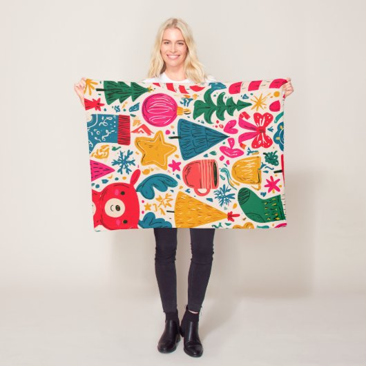 Lichte en speelse kerstdoodlepatroon fleece deken (In situ)