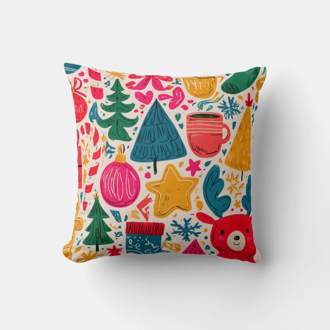 Lichte en speelse kerstdoodlepatroon kussen (Voorkant)