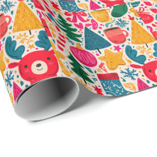 Lichte en Whimsical Kerst Doodle Patroon Cadeaupapier