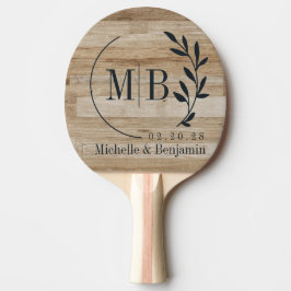 Lichte Esdoor blad trouwmonogram Tafeltennisbatje