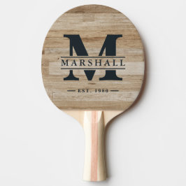 Lichte essen hout monogram en naam overlay tafeltennisbatje