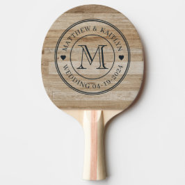 Lichte essen houten trouwmonogram hart tafeltennisbatje