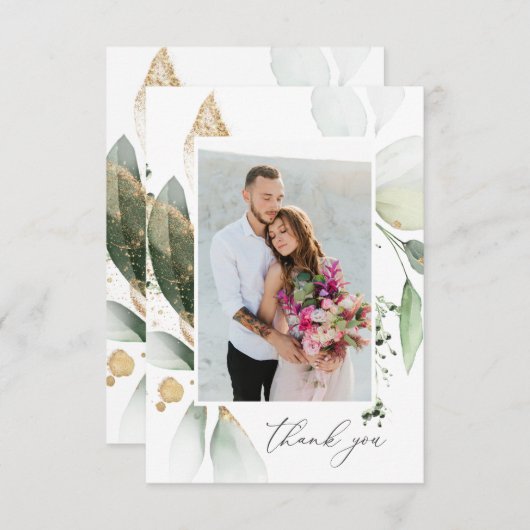 Lichte Eucalyptus Glow & Gold Dank u kaart (Voorkant / Achterkant)