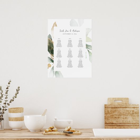 Lichte Eucalyptus Glow Gold Event Seating Chart 9 Poster (Keuken)