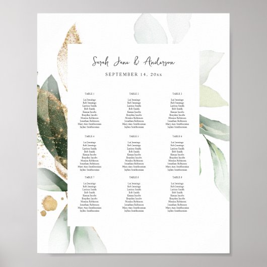 Lichte Eucalyptus Glow Gold Event Seating Chart 9- Poster (Voorkant)