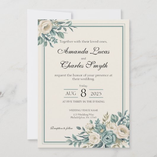 Lichte formele Bloemen Huwelijksuitnodiging Kaart (Voorkant)