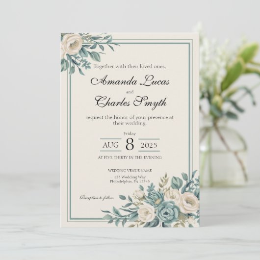 Lichte formele Bloemen Huwelijksuitnodiging Kaart (Staand voorkant)