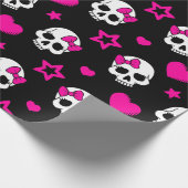 Lichte Gothic Skulls in helderroze Cadeaupapier (Hoek)